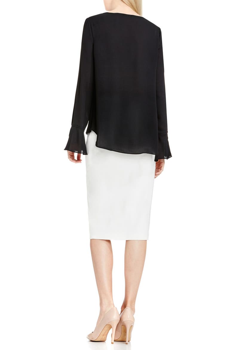 Bell Cuff Fold Front Blouse, Alternate, color, RICH BLACK