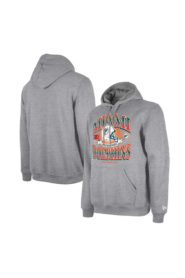 Men's New Era Heather Gray Miami Dolphins Retro Pullover Hoodie, Main, color, Heather Gray