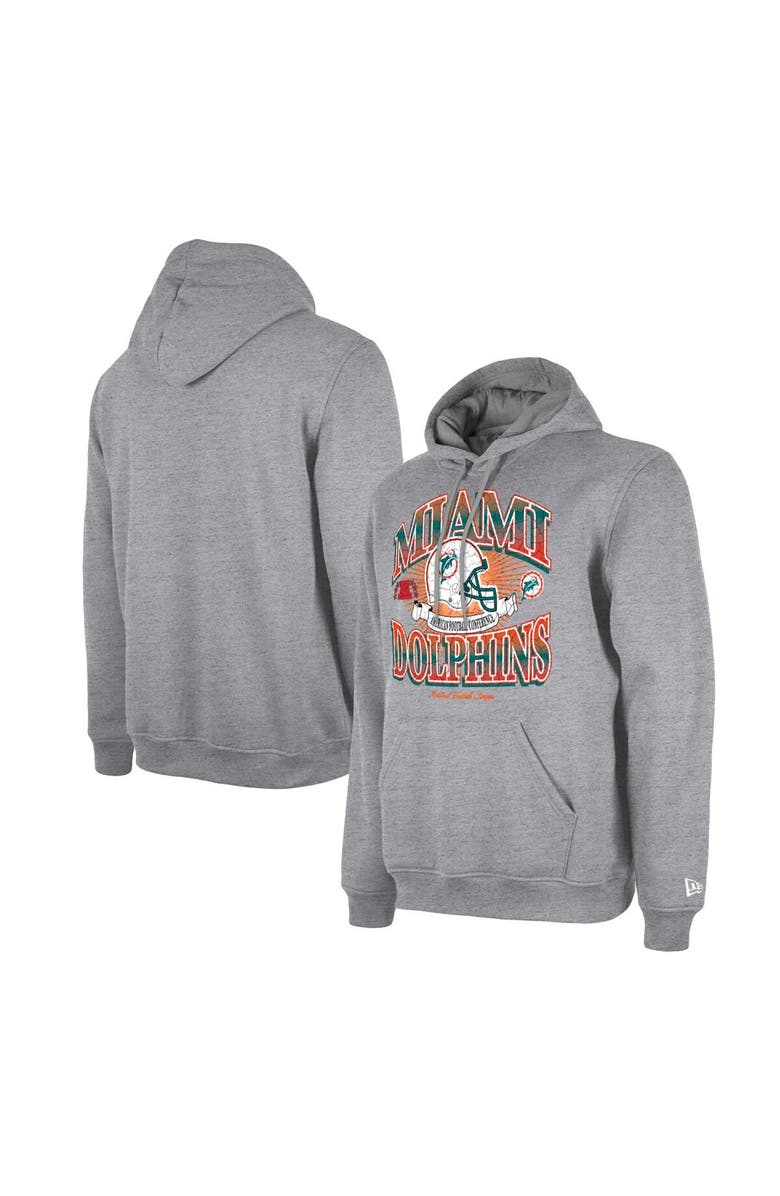 New Era Men's New Era Heather Gray Miami Dolphins Retro Pullover Hoodie, Main, color, Heather Gray