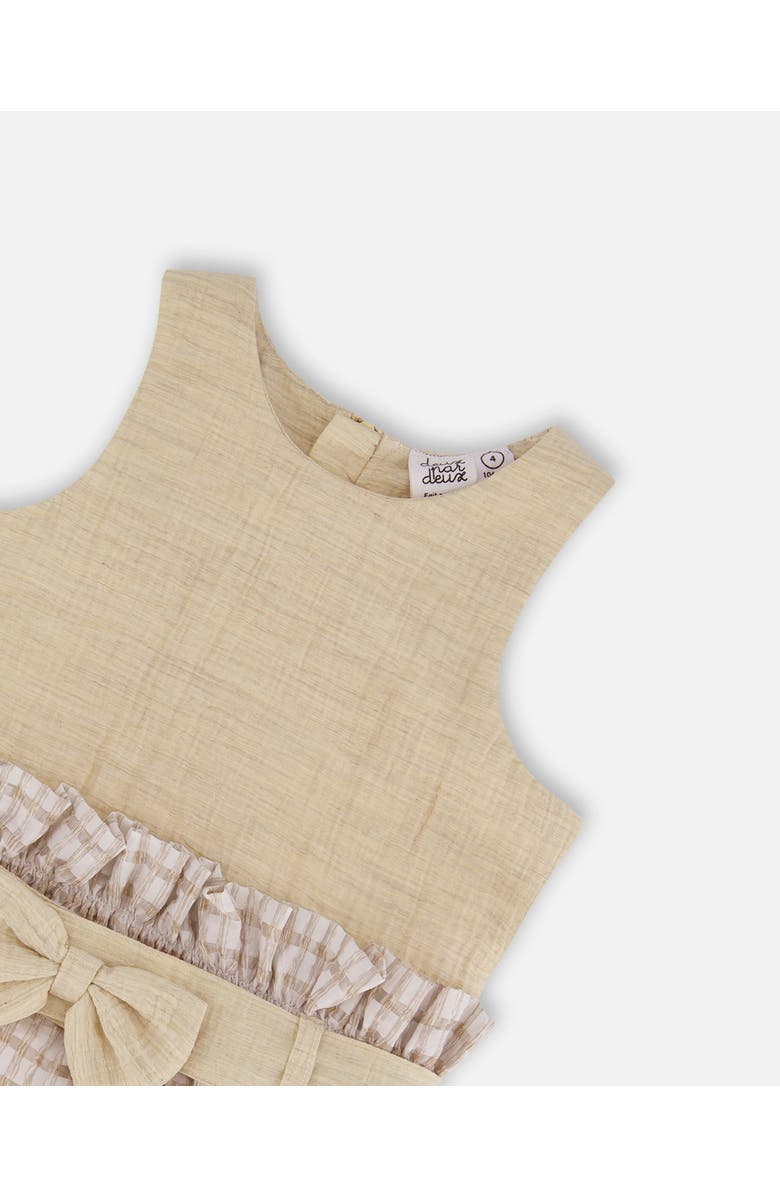 Deux par Deux Little Girl's Bi-Material Belted Dress Beiges, Alternate, color, Beige