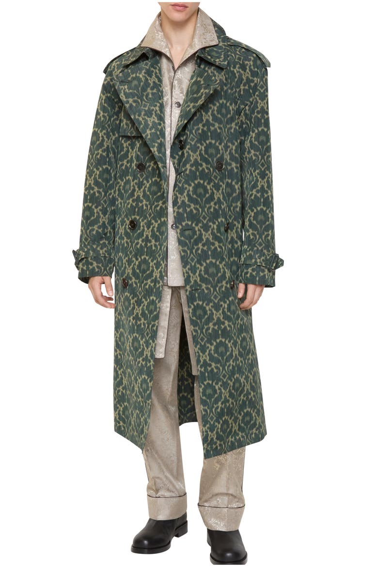 Long Baroque Viscose Blend Trench Coat, Main, color, Vine green