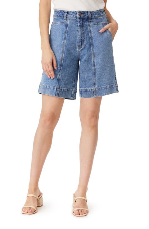 Patch Pocket Denim Girlfriend Shorts (Splash)
