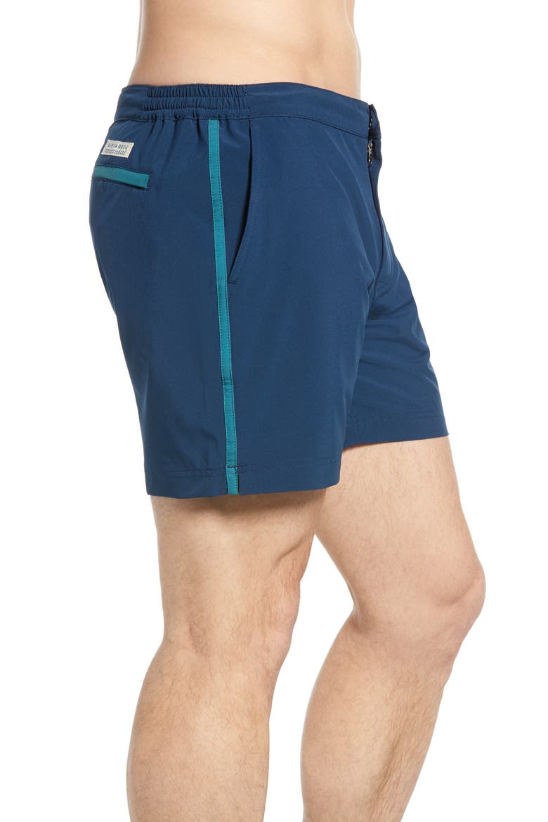The Sextant Side Stripe Swim Trunks, Alternate, color, DARK DENIM