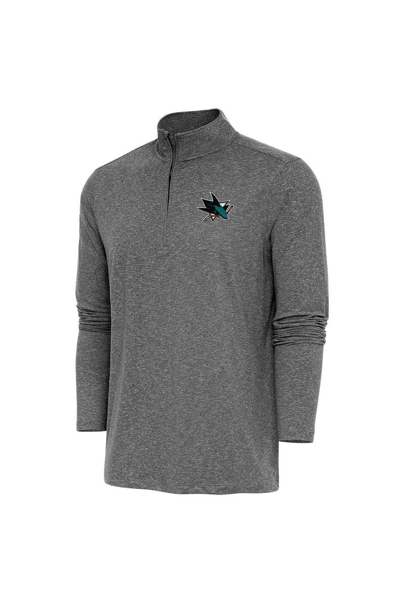 ANTIGUA Men's Antigua  Heather Black San Jose Sharks Hunk Quarter-Zip Pullover Top, Main, color, 