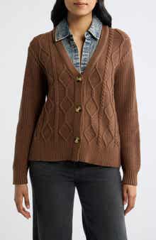 Denim Trim Cable Stitch Cardigan