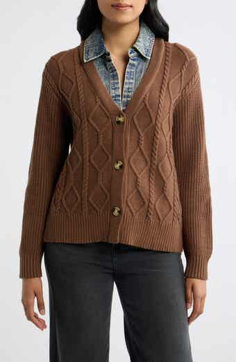 Denim Trim Cable Stitch Cardigan