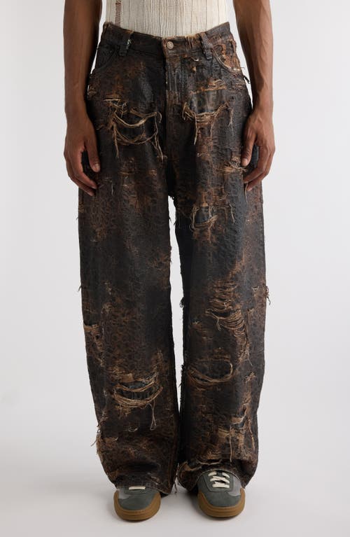 Acne Studios 2023 Distressed Monogram Baggy Wide Leg Jeans In Brown