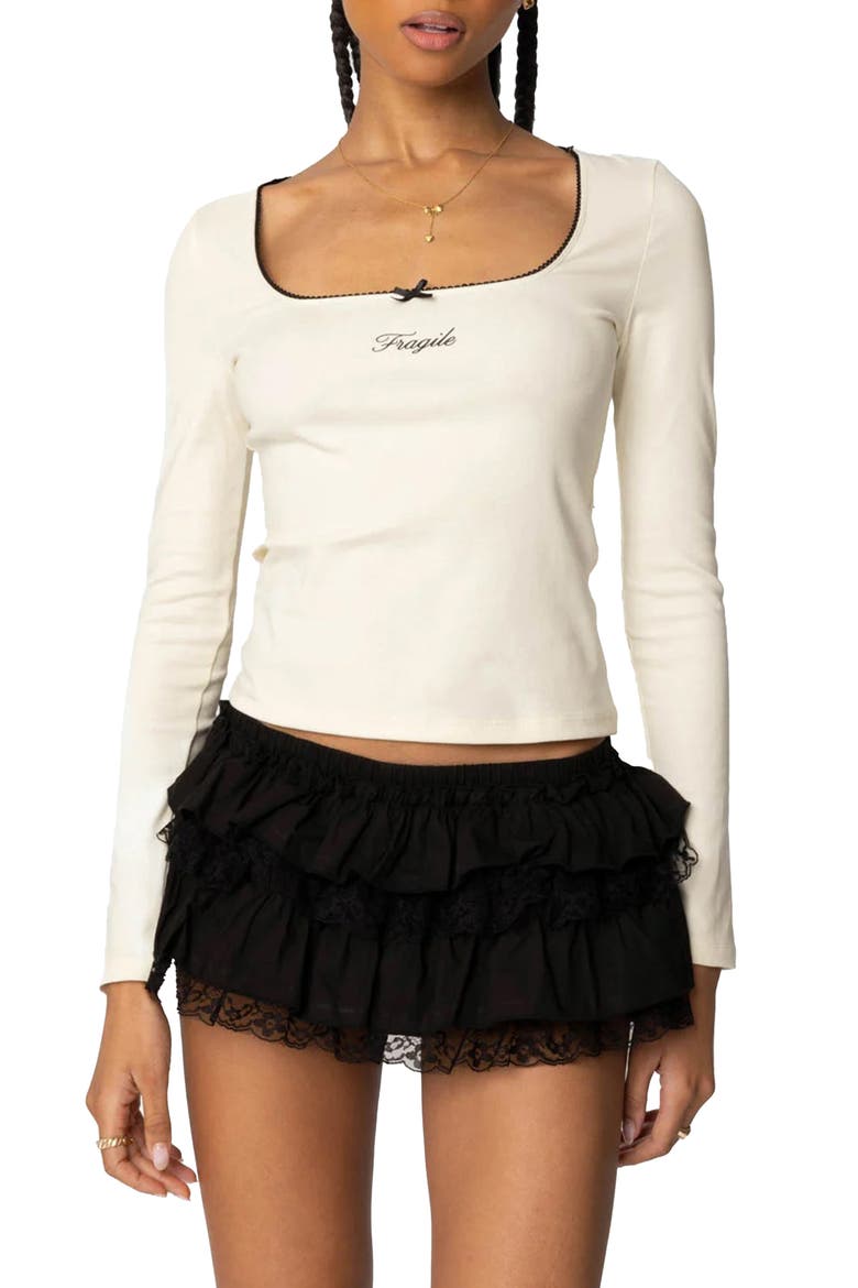 Fragile Square Neck Top, Main, color, CREAM