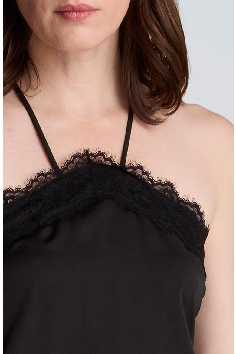 Eyelash Lace Trim Satin Top, Alternate, color, BLACK