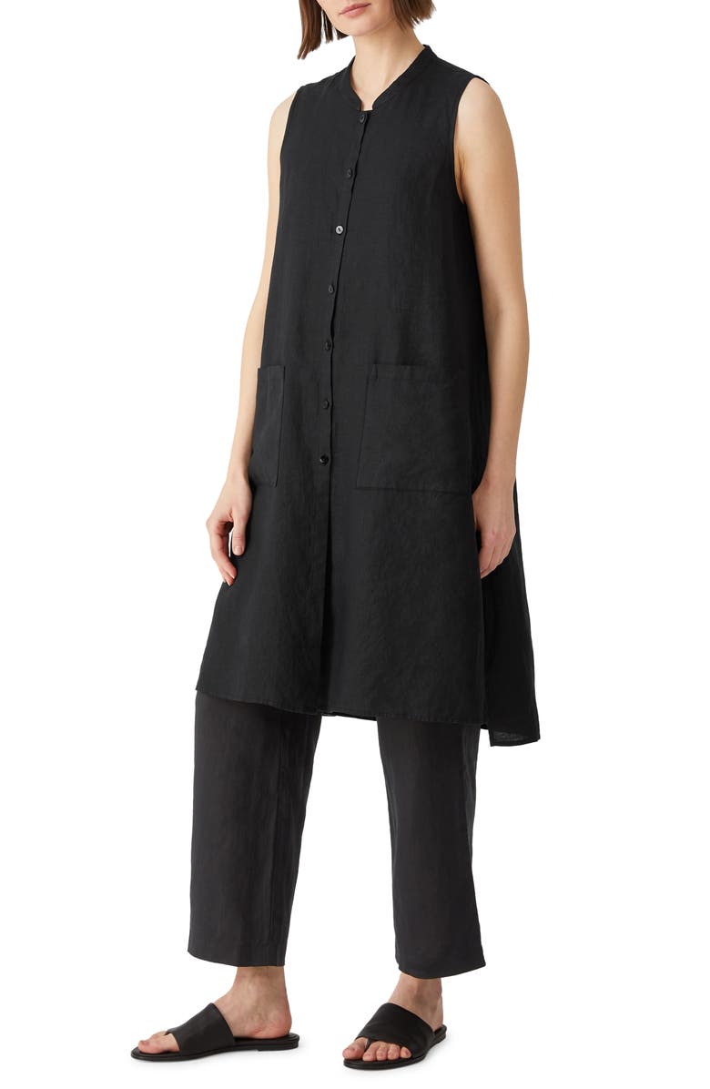 Eileen Fisher Mandarin Collar Sleeveless Organic Linen Tunic Dress, Alternate, color,