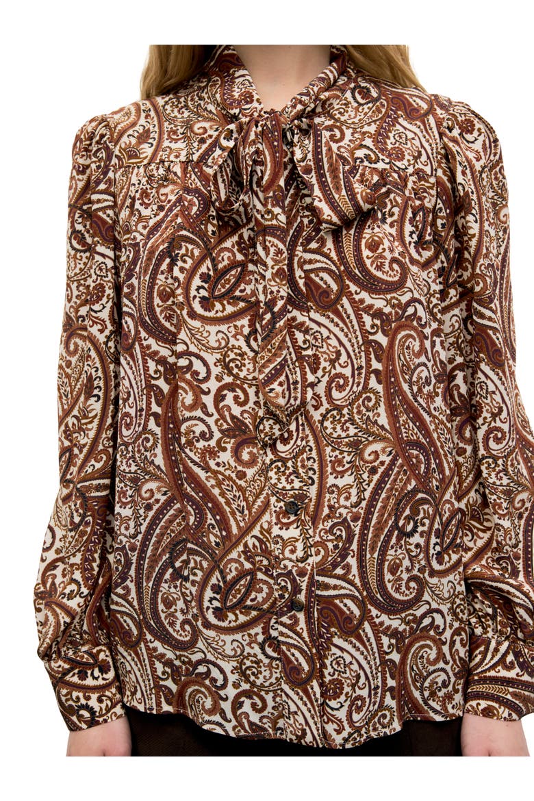 Lisie Tie Neck Paisley Shirt, Alternate, color, Caramel