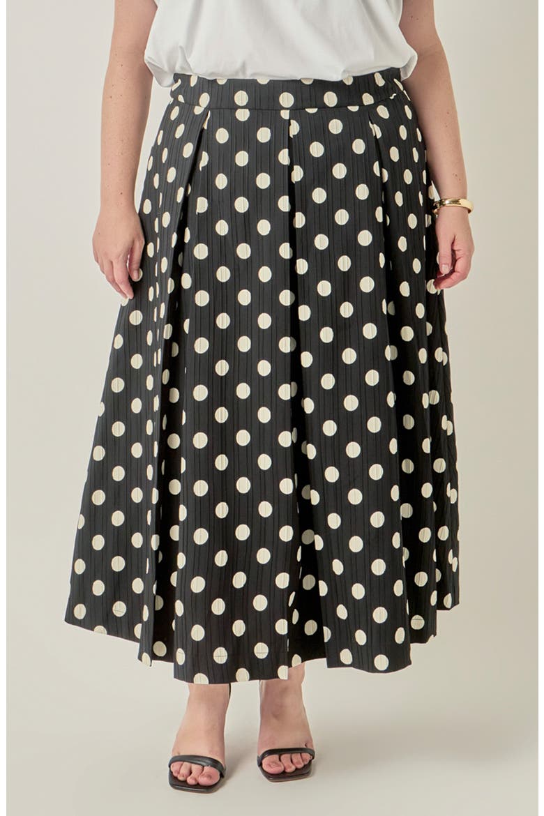 Polka Dot Pleated Midi Skirt, Main, color, BLACK