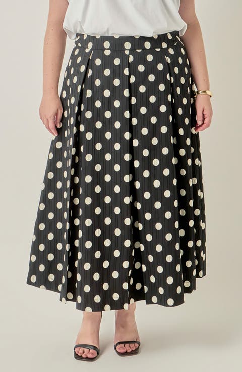 Polka Dot Pleated Midi Skirt