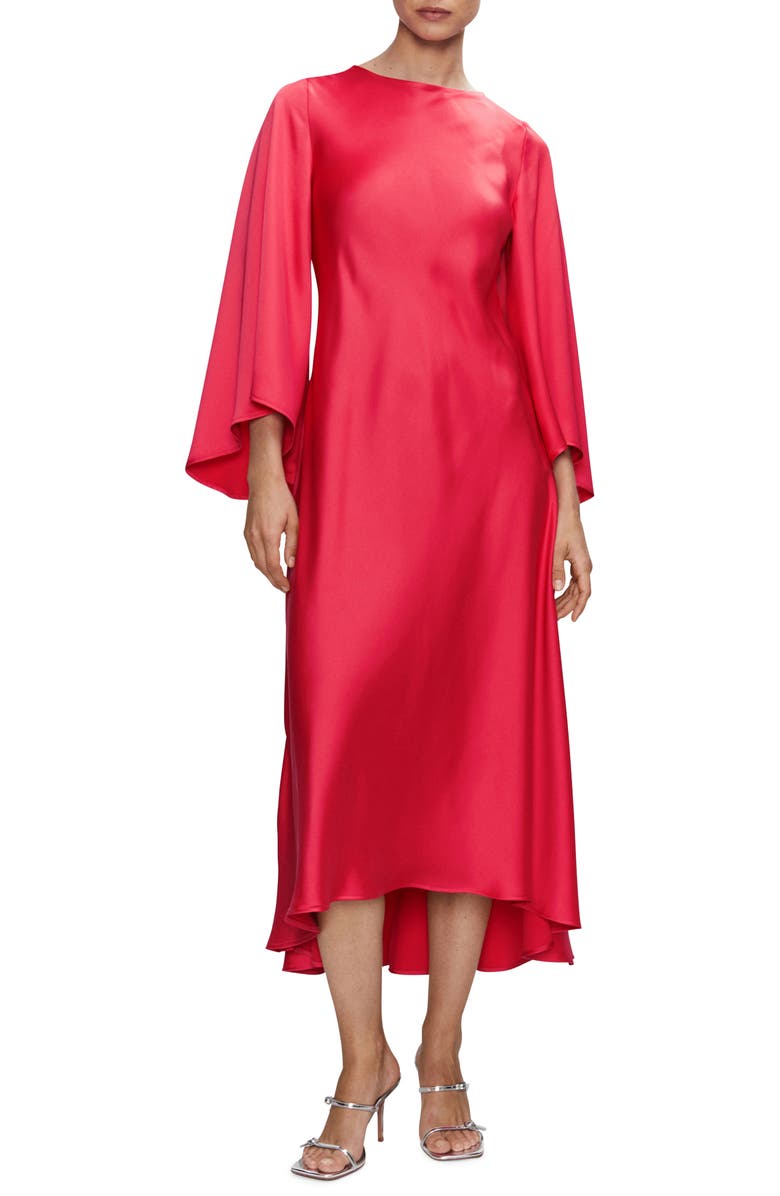 MANGO Bell Sleeve Satin Midi Dress, Main, color, 