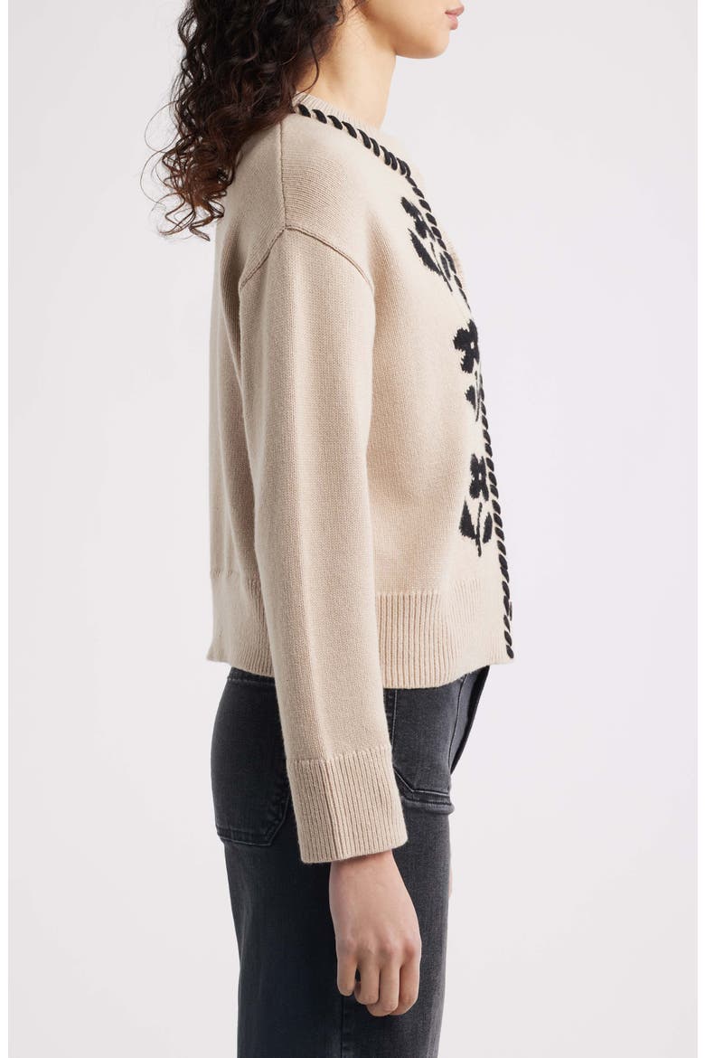 Mavie Intarsia Floral Cardigan, Alternate, color, OAT BLACK