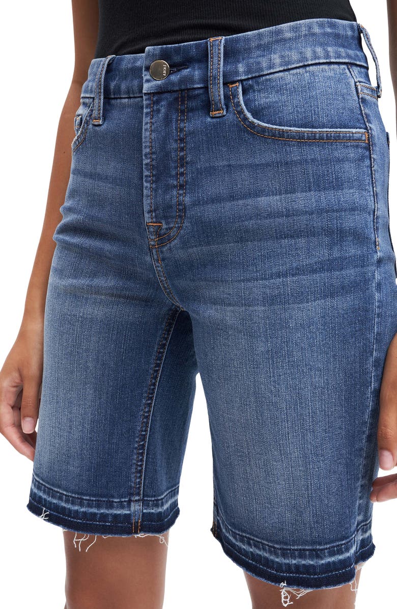JEN7 by 7 For All Mankind High Waist Released Hem Denim Bermuda Shorts, Alternate, color, 