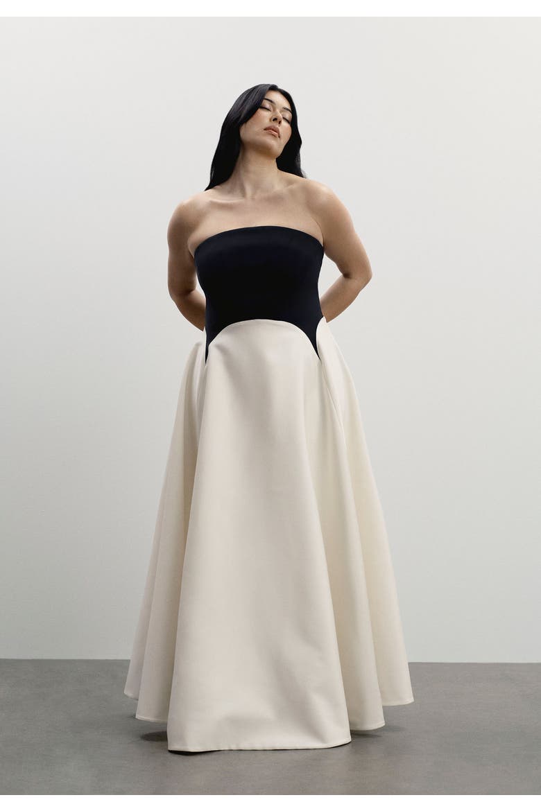 Strapless Color Blocked Satin Gown, Main, color, BLACK VANILLA ICE