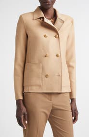 ST. JOHN Double Breasted Wool & Cashmere Double Face Twill Coat