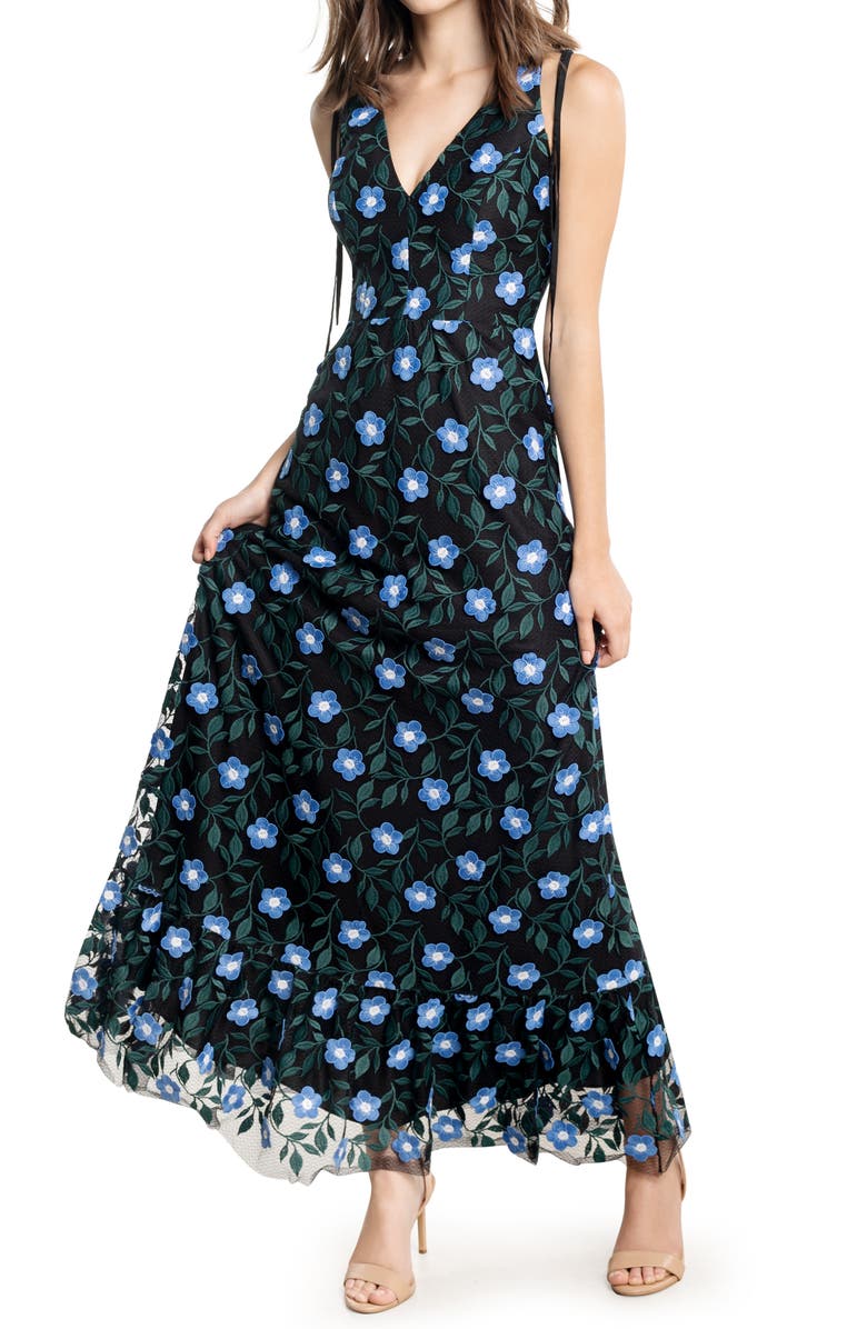 Dress the Population Sunny Embroidered Floral Fit & Flare Gown, Main, color, 