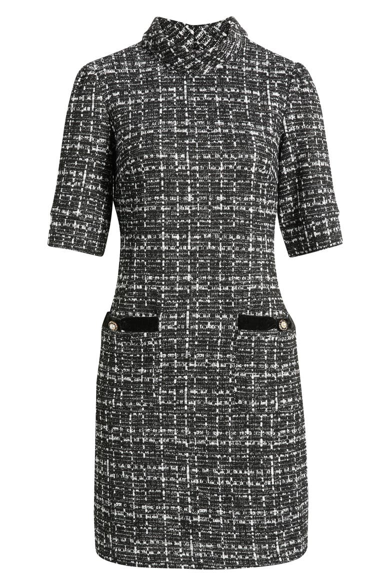 Faux Leather Trim Bouclé Dress, Alternate, color, BLACK MULTI