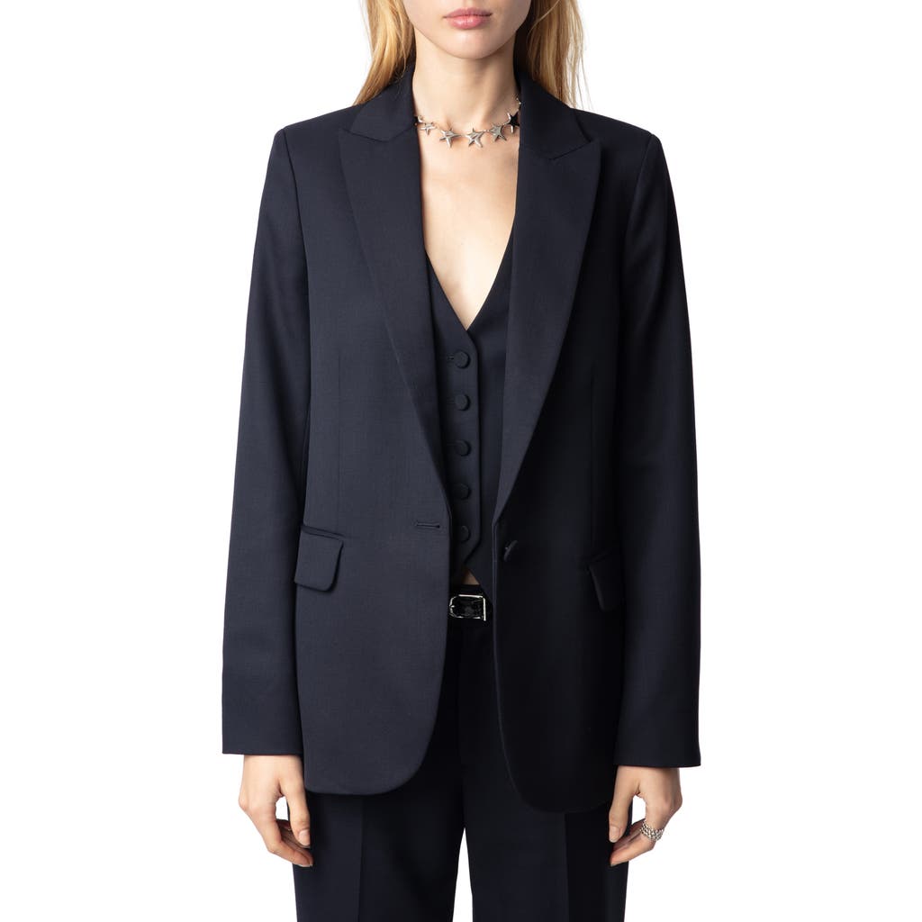 ZADIG & VOLTAIRE ZADIG & VOLTAIRE VALSE SINGLE BREASTED VIRGIN WOOL GRAIN DE POUDRE BLAZER