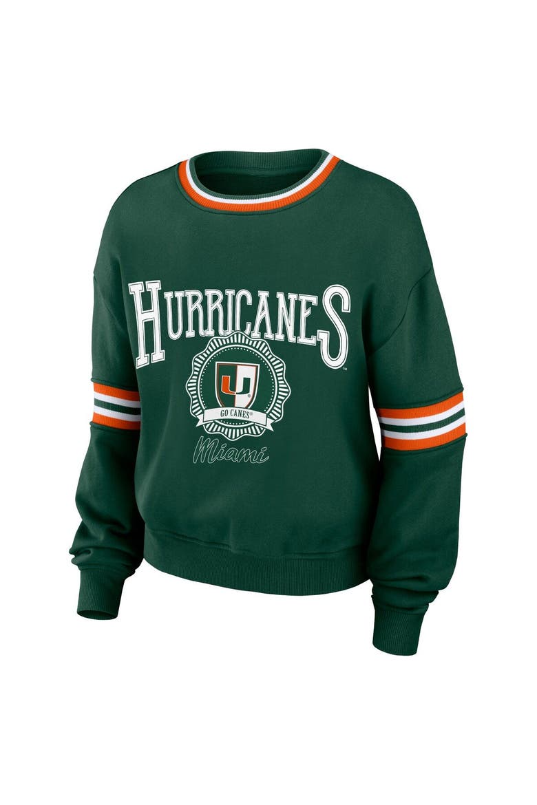 Women's WEAR by Erin Andrews Green Miami Hurricanes Vintage Pullover Sweatshirt, Alternate, color, Green