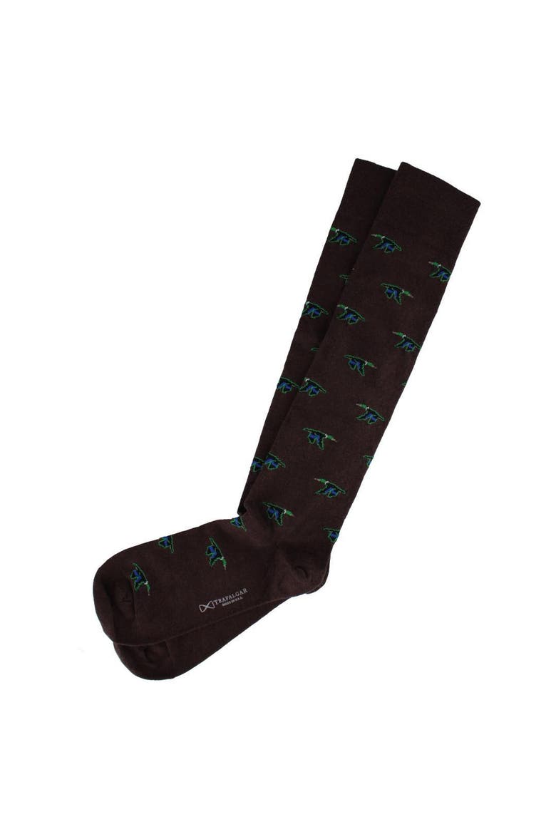 Flying South Mallard Ducks Novelty Merino Wool Over the Calf Socks, Alternate, color, Brown