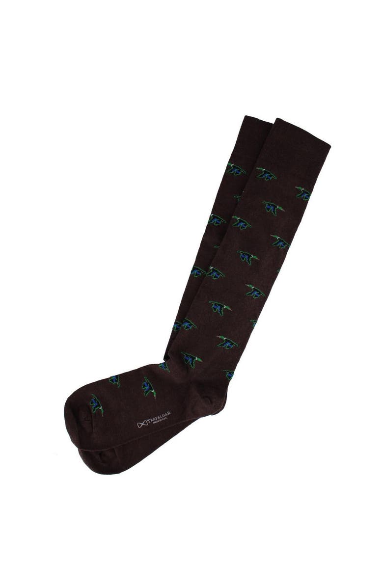 Trafalgar Flying South Mallard Ducks Novelty Merino Wool Over the Calf Socks, Alternate, color, Brown