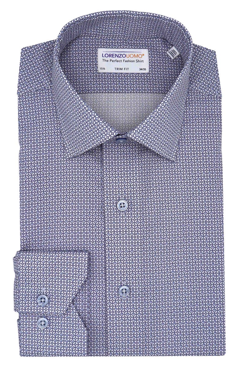 Lorenzo Uomo Geometric Print Trim Fit Cotton Dress Shirt, Main, color, 