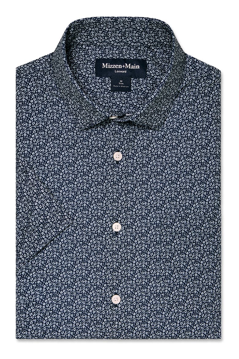 Halyard Trim Fit Short Sleeve Performance Button-Up Shirt, Alternate, color, NAVY DITSY