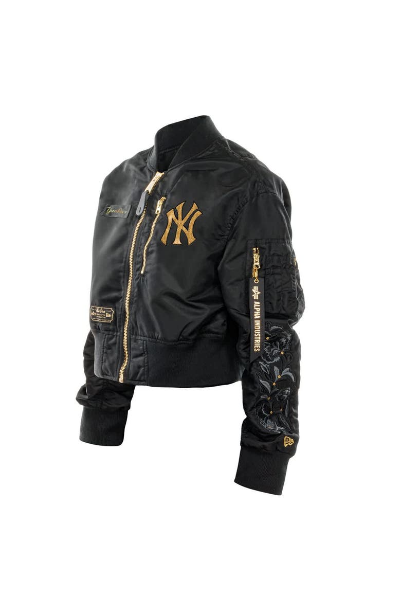 New Era x Alpha Industries Women's New Era x Alpha Industries Black New York Yankees Cropped Full-Zip Jacket, Alternate, color, Black