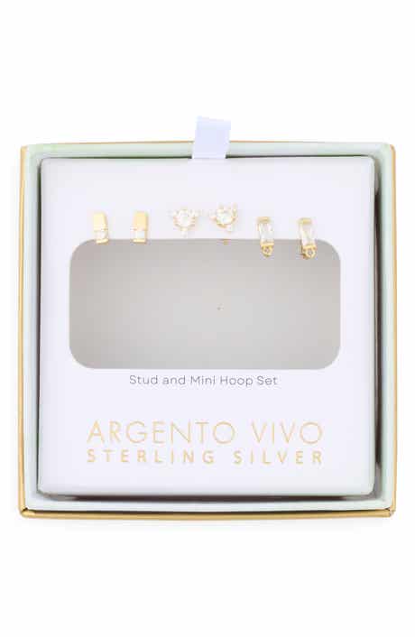 ARGENTO VIVO Set of 3 Cubic Zirconia Stud & Front/Back Earrings