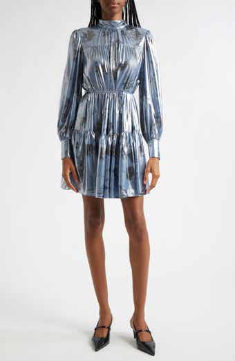 Cinq à Sept Farha Metallic Floral Long Sleeve Tiered Dress