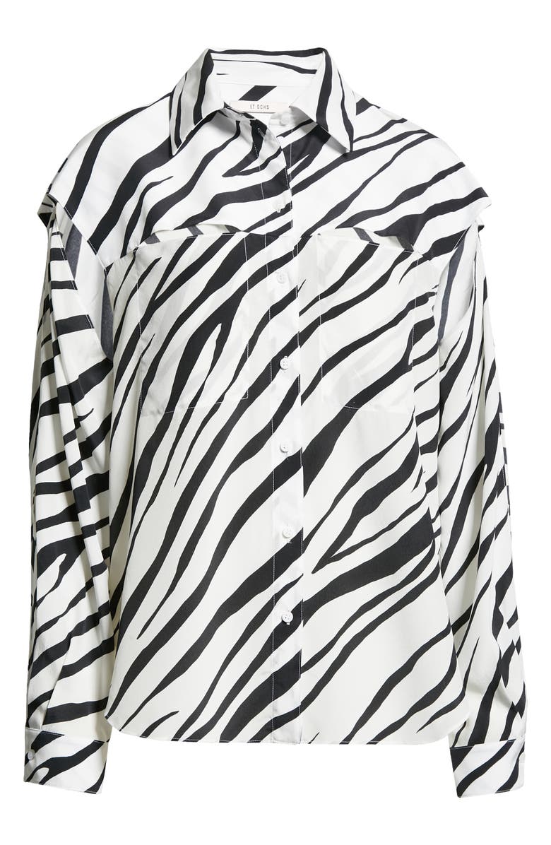Et Ochs Kennedy Zebra Print Cutout Silk Button-Up Shirt, Alternate, color, 