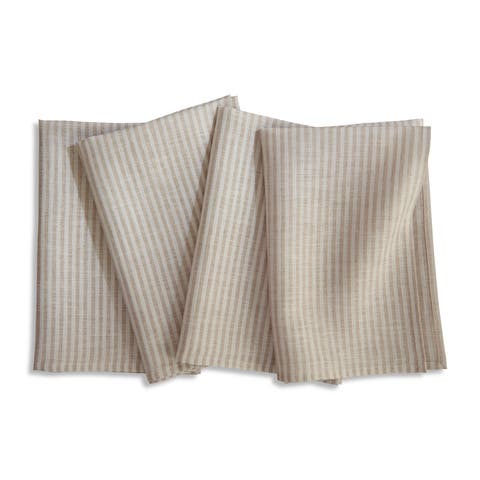 Linen Dinner Napkins Set of 4, 20 x 20 Inch for Dining Table, Holiday and Everyday Table Decor - Narrow Stripe