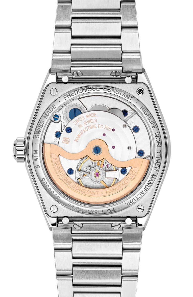 FREDERIQUE CONSTANT Highlife Worldtimer Manufacture Interchangeable Strap Automatic Watch, 41mm, Alternate, color, Silver-Tone
