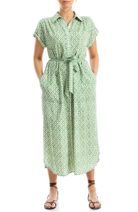 Short Sleeve Tie Waist Shirtdress