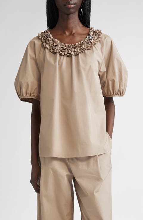 Oriana Ruffle Neck Cotton Top