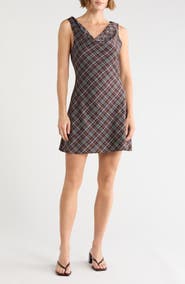 Lush Plaid Cowl Neck Minidress