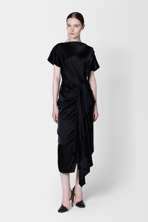 Satin Draped Zoa Midi Dress