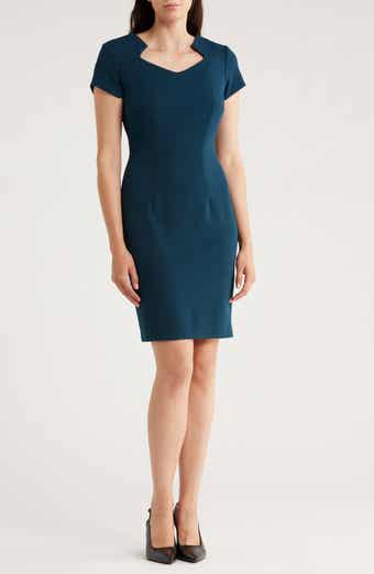 Connected Apparel Notched Neck Cap Sleeve Crepe Sheath Dress