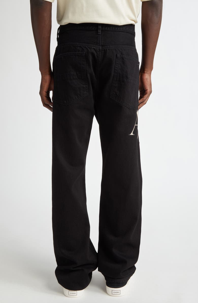 AMIRI Staggered Logo Nonstretch Denim Straight Leg Jeans, Alternate, color, Black Od