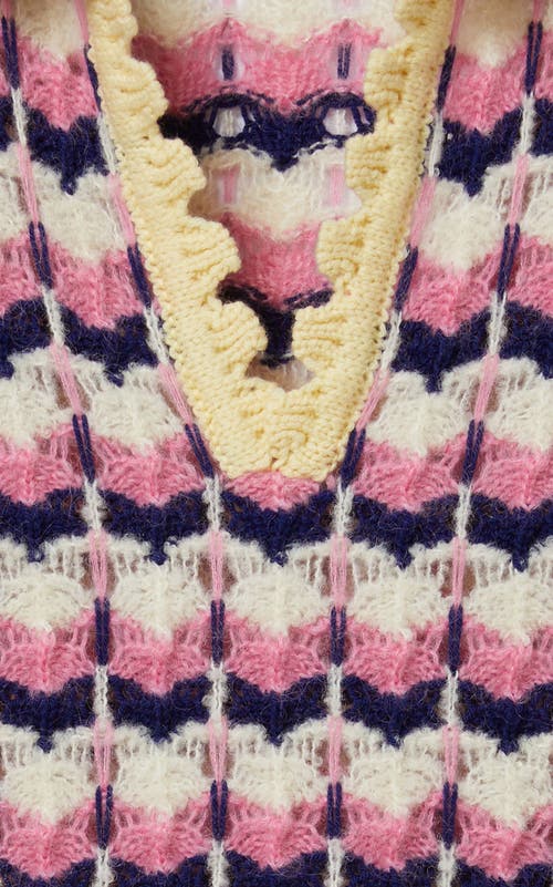 La Doublej Crochet-trimmed Geometric-pattern Sweater In Pink