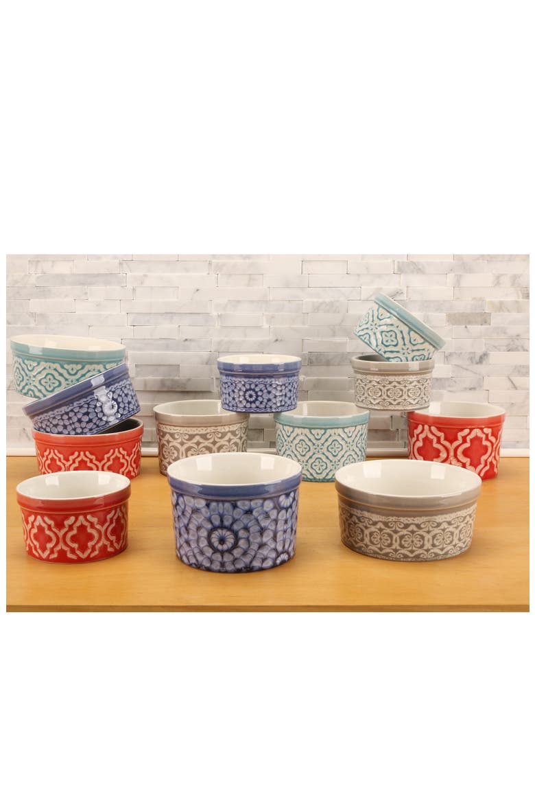 Set of 4 Stoneware Dominique Ramekins, Alternate, color, MULTI