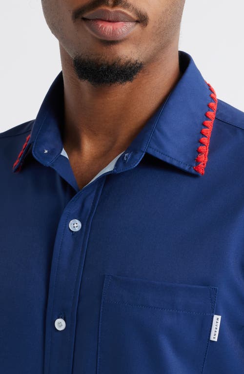Mavrans Weekend Crochet Trim Short Sleeve Performance Button-up Shirt
