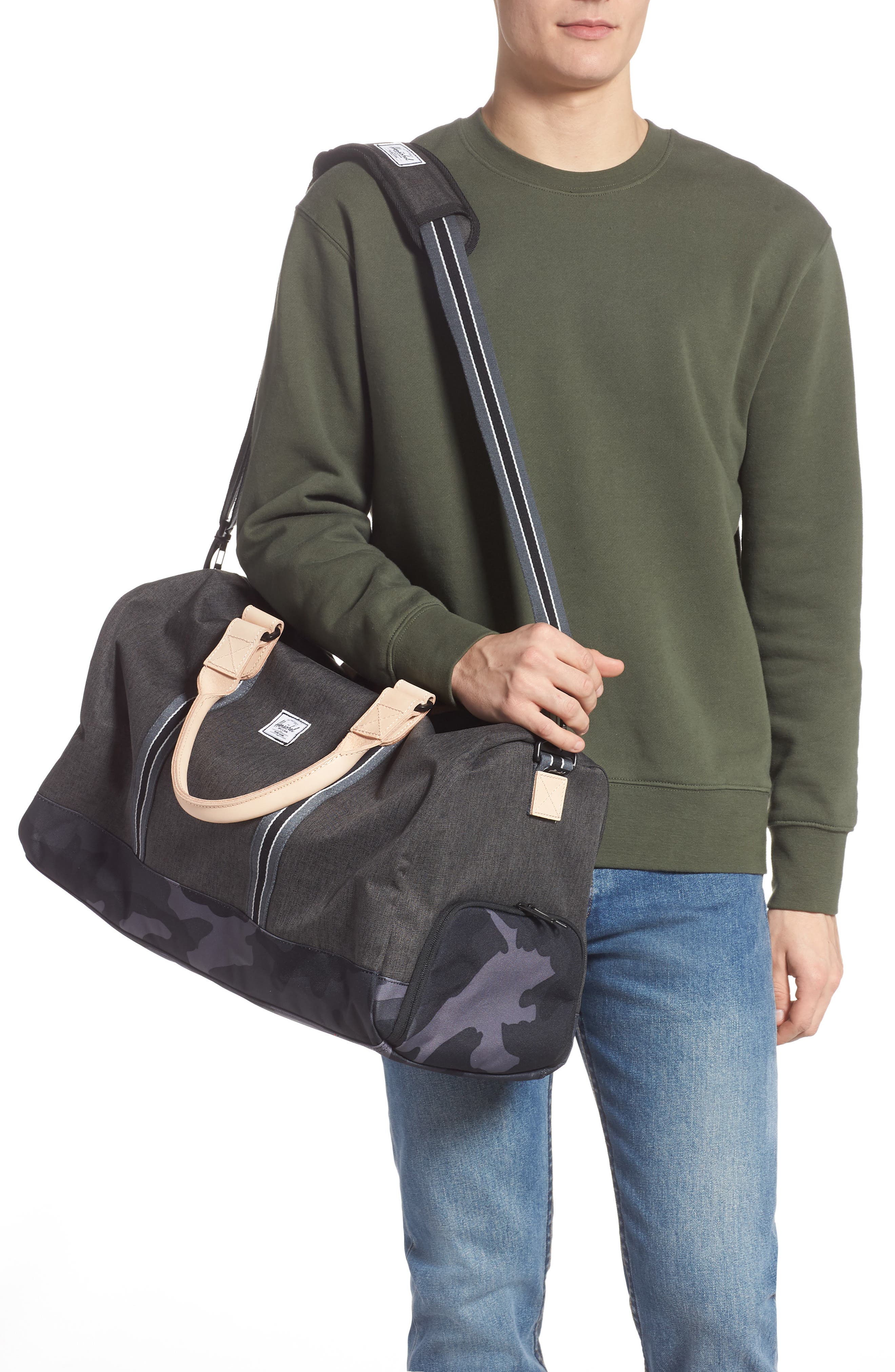 Herschel Supply Co. Novel Offset Denim Duffel Bag, Alternate, color, 