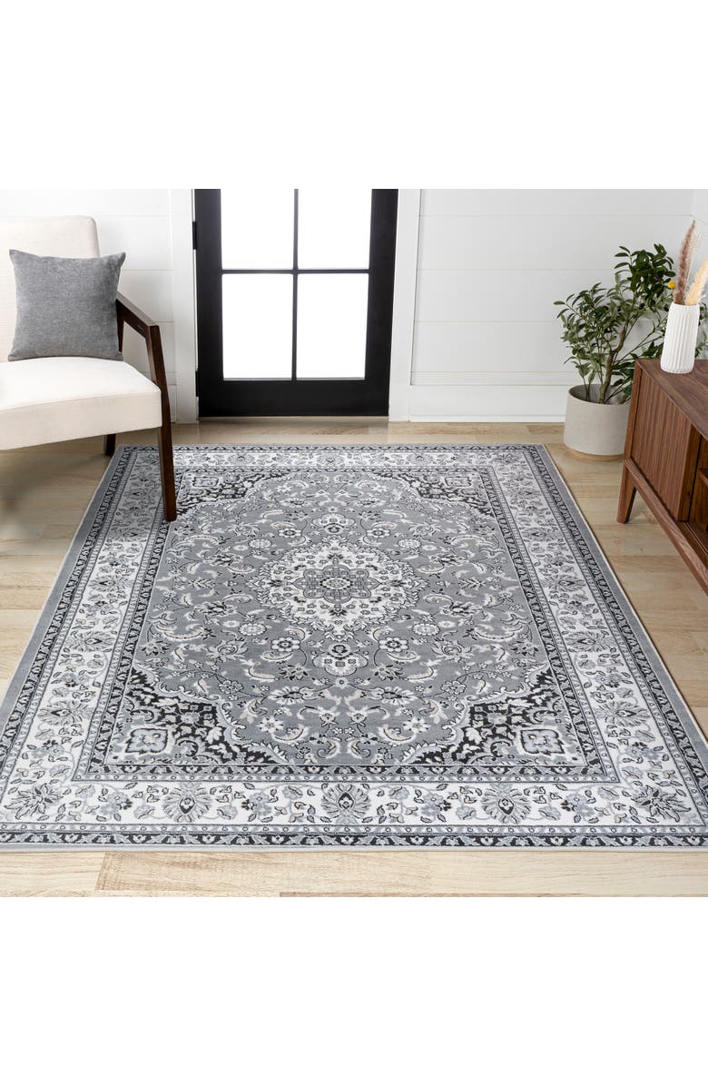 JONATHAN Y Palmette Modern Persian Floral Area Rug, Alternate, color, Gray/Cream