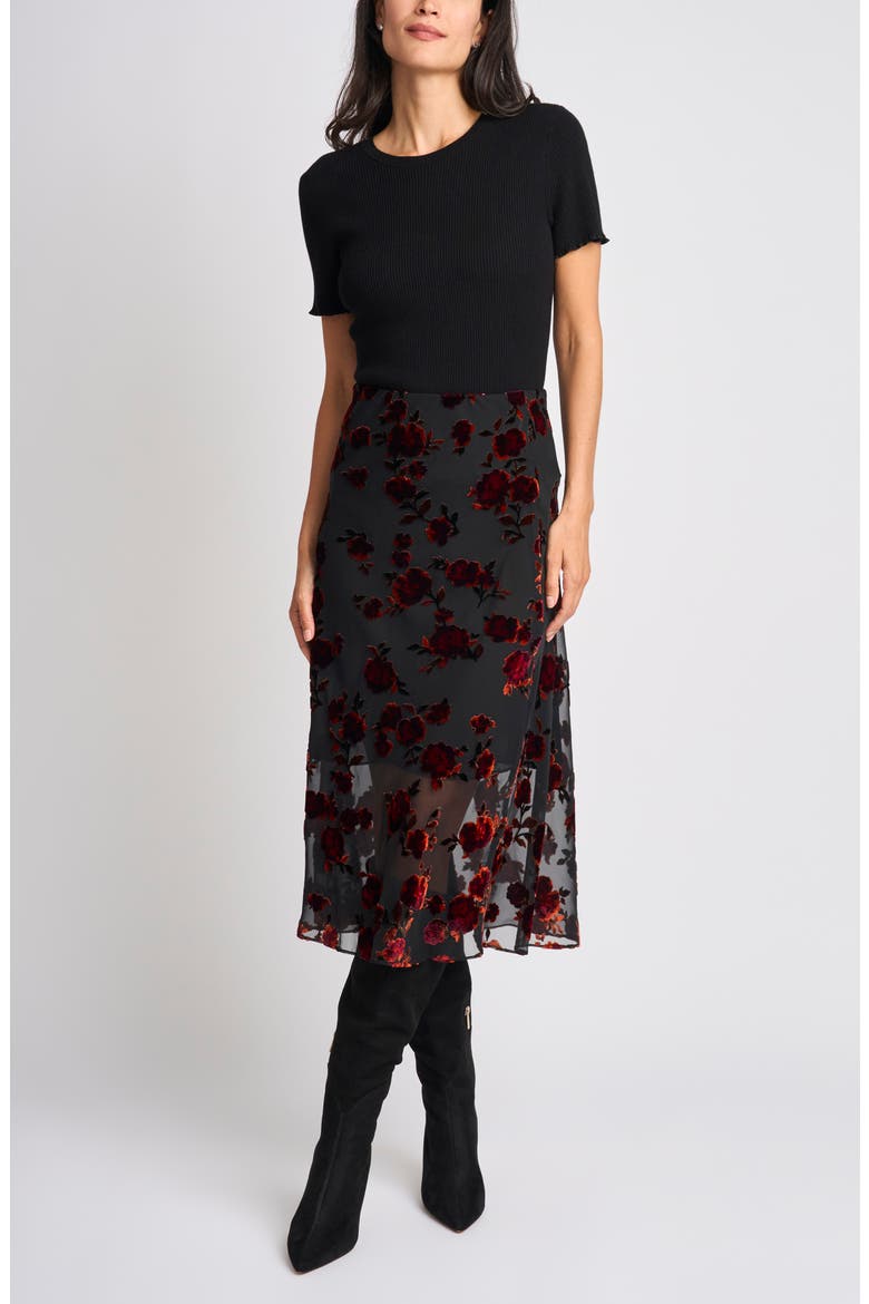 Burnout Bias Cut Midi Skirt, Alternate, color, RICH BLACK 060