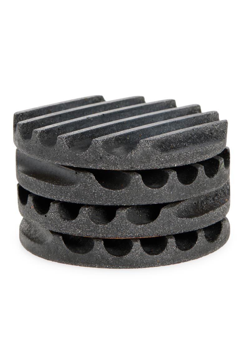 Set of 4 Ridged Concrete & Glass Coasters, Main, color, BLACK TERRAZZO