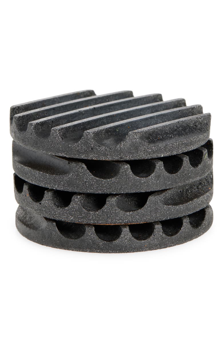 Pretti.Cool Set of 4 Ridged Concrete & Glass Coasters, Main, color, Black Terrazzo
